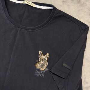 Lucky Charm 3XL Black T-Shirt‎ Bunny Graphic Print Short Sleeve Mens